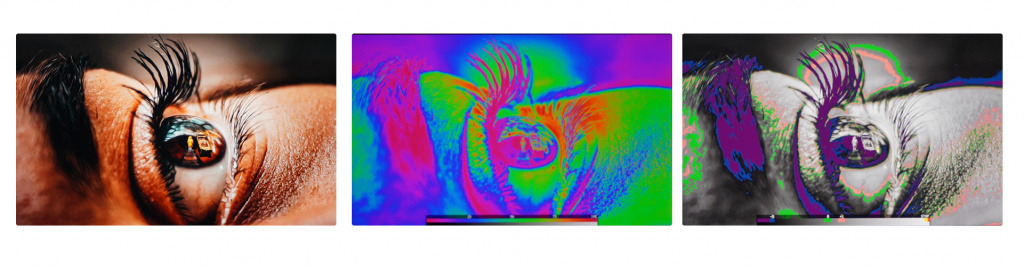 Пример работы функции Super False Color. Поддерживает 16 Log кривых, включая популярные SONY S-Log2, SONY S-Log3, Panasonic V709, ARRI REC709, RED LOGFILM, RED RG4, и др. Пример работы функции Super False Color. Поддерживает 16 Log кривых, включая популярные SONY S-Log2, SONY S-Log3, Panasonic V709, ARRI REC709, RED LOGFILM, RED RG4, и др.